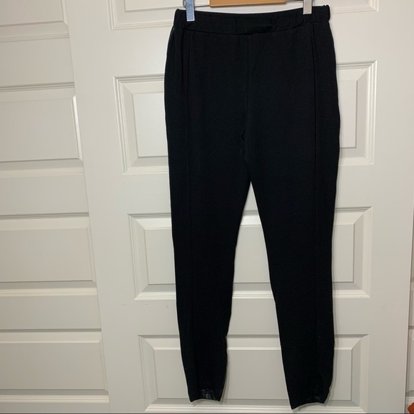 𝅺Simons Faux Leather Pants Sz Xl Black Hi Rise Stretch Fabric Panels Minimalist - Picture 5 of 9